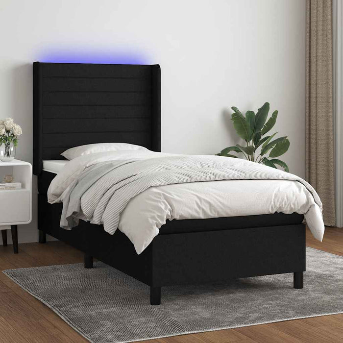 Pat cu arcuri, saltea și LED, negru, 100x200 cm, textil - WALTI WALTI