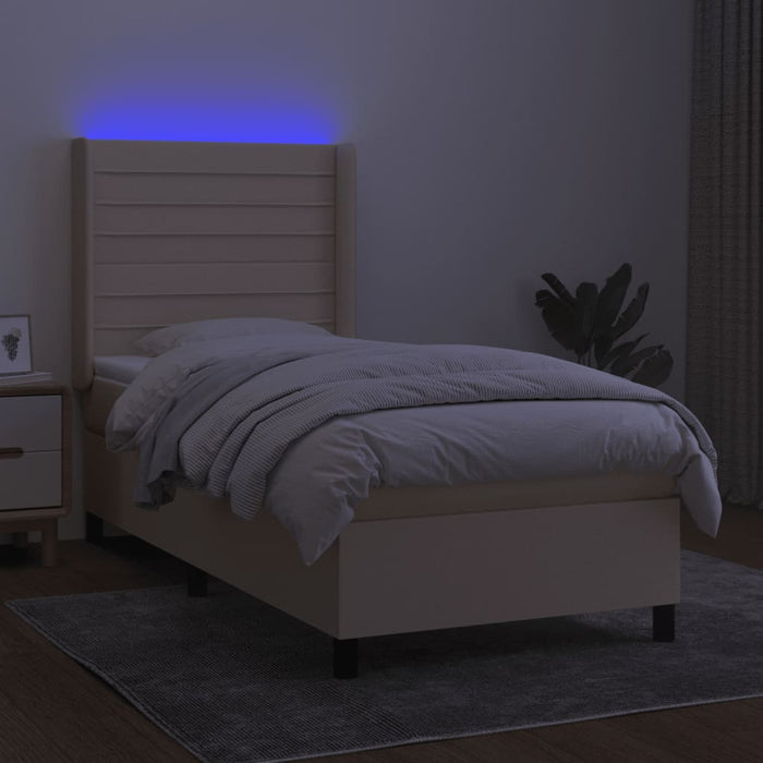 Pat cu arcuri, saltea și LED, crem, 100x200 cm, textil - WALTI WALTI