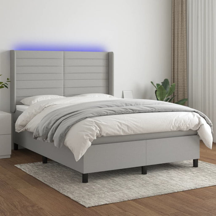 Pat cu arcuri, saltea și LED, gri deschis, 140x190 cm, textil - WALTI WALTI