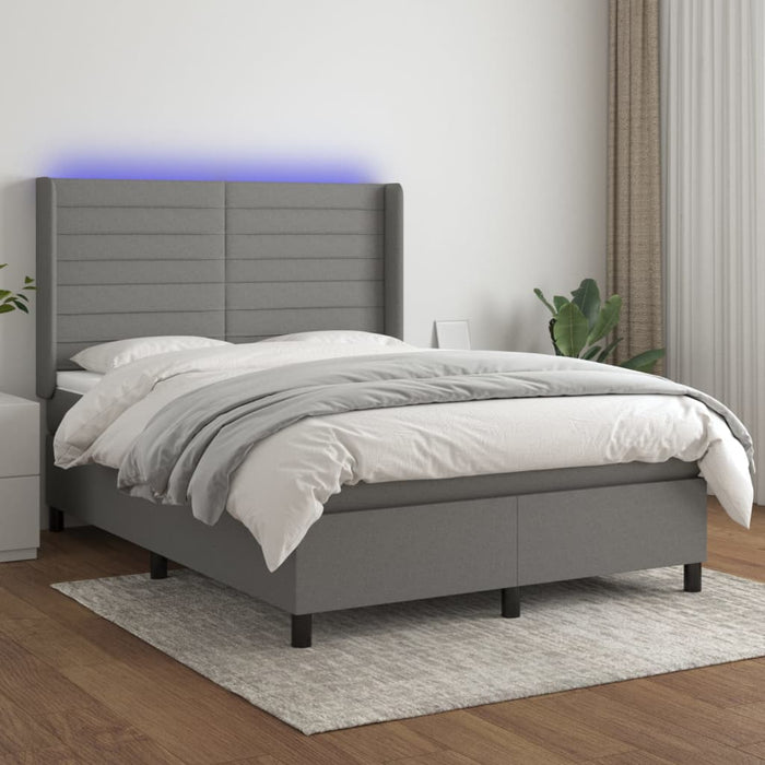 Pat cu arcuri, saltea și LED, gri închis, 140x190 cm, textil - WALTI WALTI