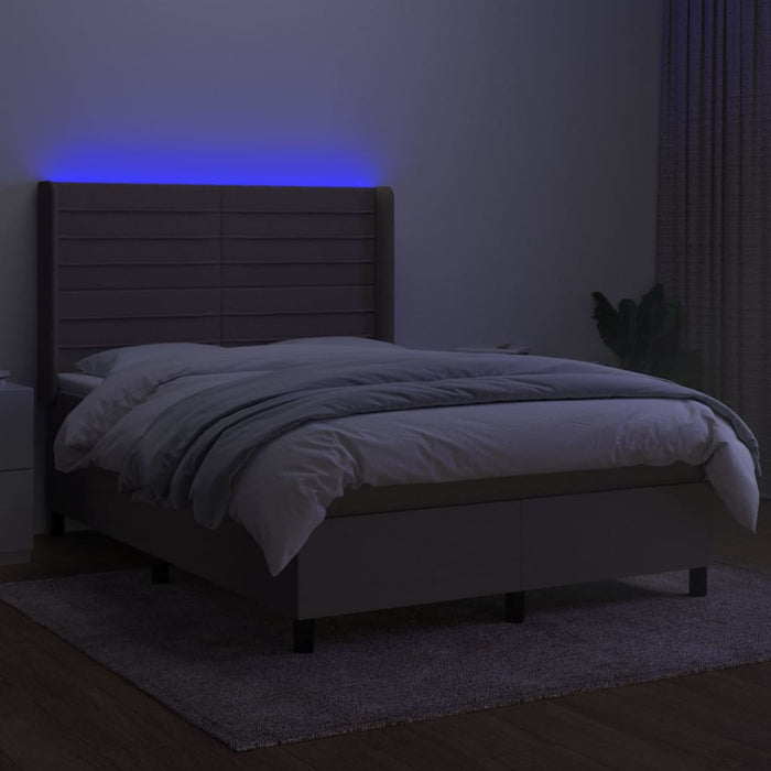 Pat cu arcuri, saltea și LED, gri taupe, 140x190 cm, textil - WALTI WALTI