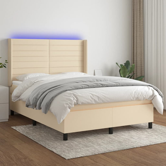 Pat cu arcuri, saltea și LED, crem, 140x190 cm, textil - WALTI WALTI