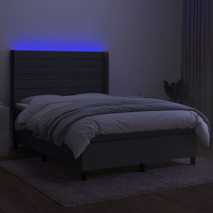 Pat cu arcuri, saltea și LED, gri închis, 140x200 cm, textil - WALTI WALTI