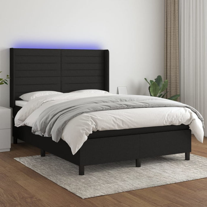 Pat cu arcuri, saltea și LED, negru, 140x200 cm, textil - WALTI WALTI
