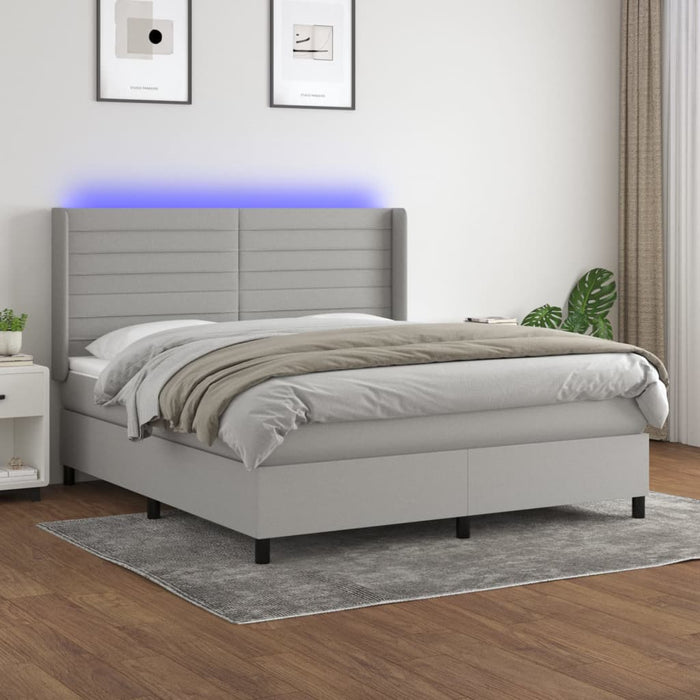Pat cu arcuri, saltea și LED, gri deschis, 160x200 cm, textil WALTI