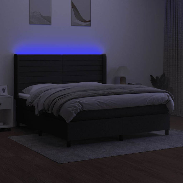Pat cu arcuri, saltea și LED, negru, 160x200 cm, textil - WALTI WALTI