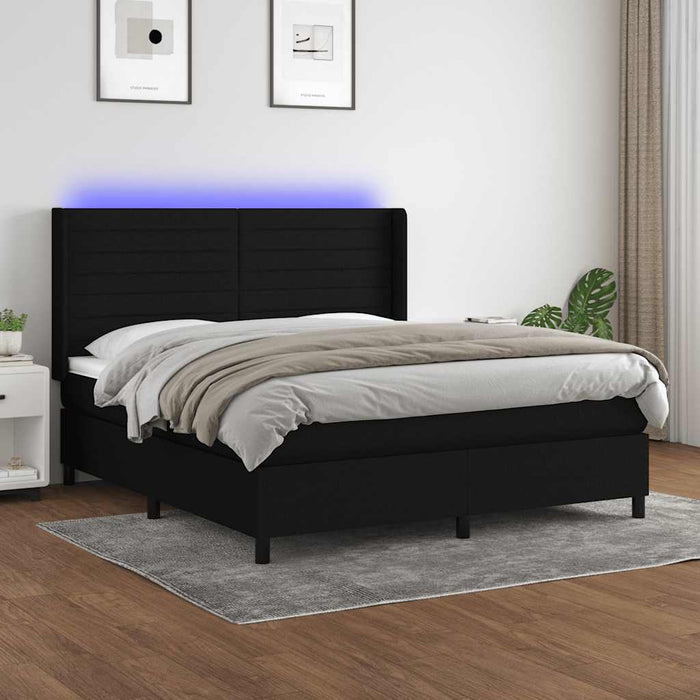 Pat cu arcuri, saltea și LED, negru, 160x200 cm, textil - WALTI WALTI
