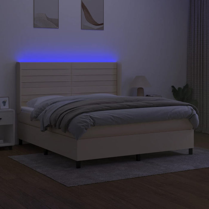 Pat cu arcuri, saltea și LED, crem, 160x200 cm, textil - WALTI WALTI