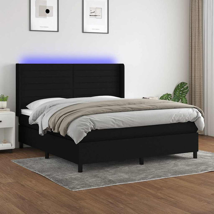 Pat cu arcuri, saltea și LED, negru, 180x200 cm, textil - WALTI WALTI