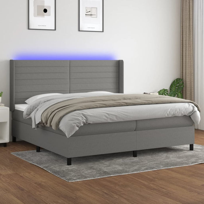 Pat cu arcuri, saltea și LED, gri închis, 200x200 cm, textil - WALTI WALTI