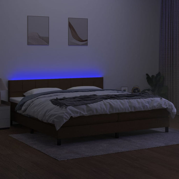 Pat cu arcuri, saltea și LED, maro închis, 200x200 cm, textil - WALTI WALTI