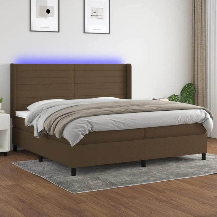 Pat cu arcuri, saltea și LED, maro închis, 200x200 cm, textil - WALTI WALTI