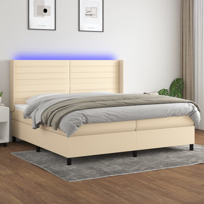 Pat cu arcuri, saltea și LED, crem, 200x200 cm, textil - WALTI WALTI