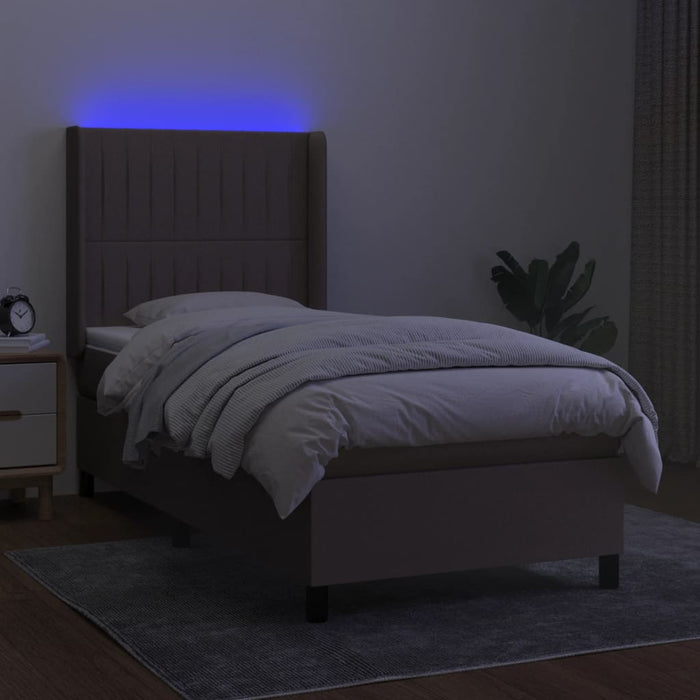 Pat cu arcuri, saltea și LED, gri taupe, 90x190 cm, textil - WALTI WALTI