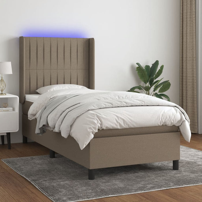 Pat cu arcuri, saltea și LED, gri taupe, 90x190 cm, textil - WALTI WALTI