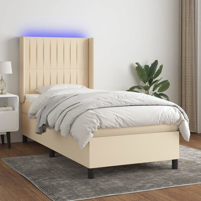 Pat cu arcuri, saltea și LED, crem, 90x190 cm, textil WALTI