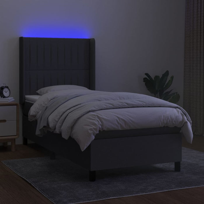 Pat cu arcuri, saltea și LED, gri închis, 90x200 cm, textil - WALTI WALTI