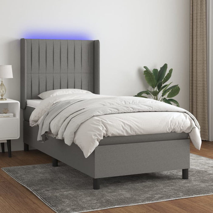 Pat cu arcuri, saltea și LED, gri închis, 90x200 cm, textil - WALTI WALTI