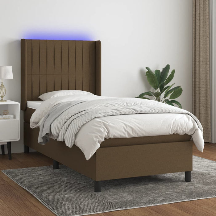 Pat cu arcuri, saltea și LED, maro închis, 90x200 cm, textil - WALTI WALTI