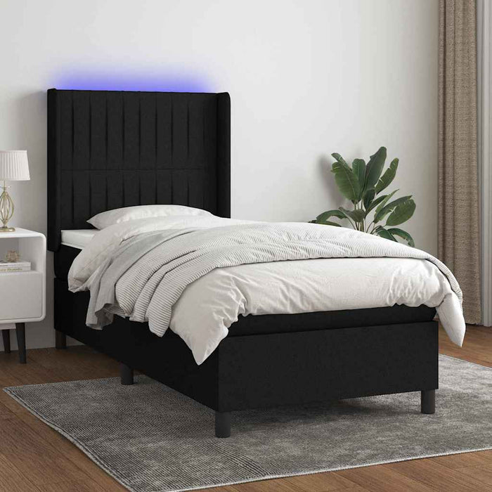 Pat cu arcuri, saltea și LED, negru, 100x200 cm, textil - WALTI WALTI