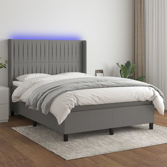 Pat cu arcuri, saltea și LED, gri închis, 140x190 cm, textil - WALTI WALTI