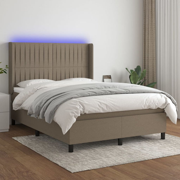 Pat cu arcuri, saltea și LED, gri taupe, 140x190 cm, textil - WALTI WALTI