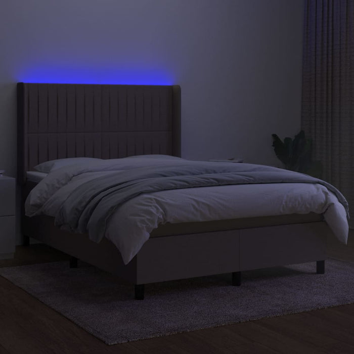 Pat cu arcuri, saltea și LED, gri taupe, 140x200 cm, textil - WALTI WALTI