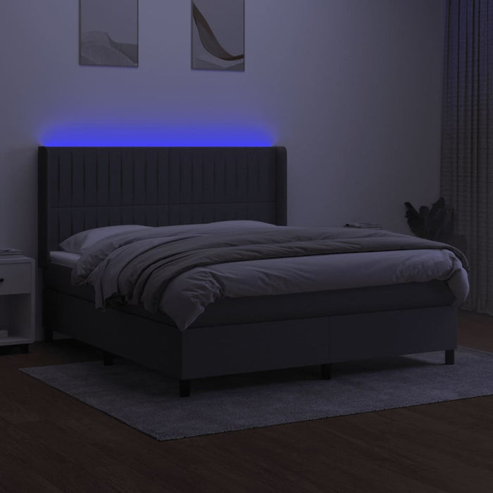 Pat cu arcuri, saltea și LED, gri închis, 160x200 cm, textil WALTI
