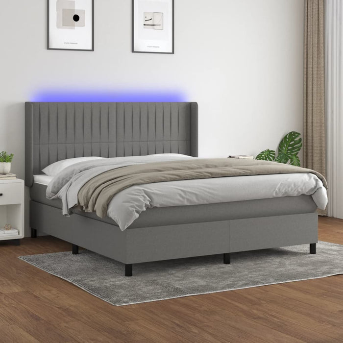 Pat cu arcuri, saltea și LED, gri închis, 160x200 cm, textil WALTI