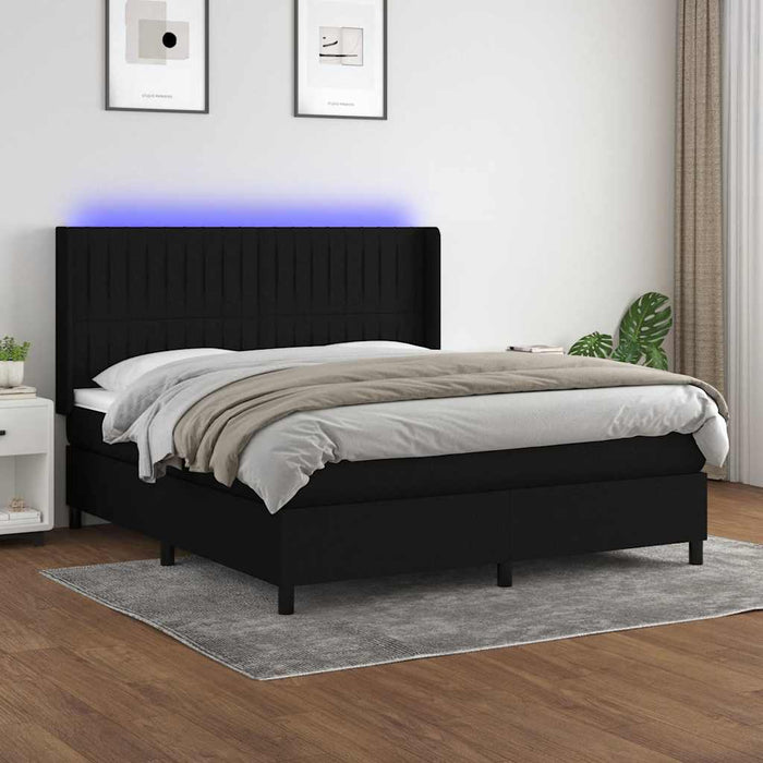 Pat cu arcuri, saltea și LED, negru, 160x200 cm, textil - WALTI WALTI