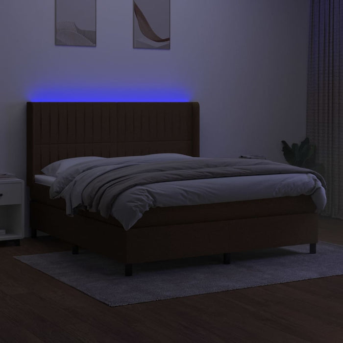 Pat cu arcuri, saltea și LED, maro închis, 160x200 cm, textil - WALTI WALTI