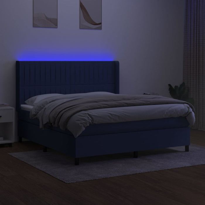 Pat cu arcuri, saltea și LED, albastru, 160x200 cm, textil - WALTI WALTI