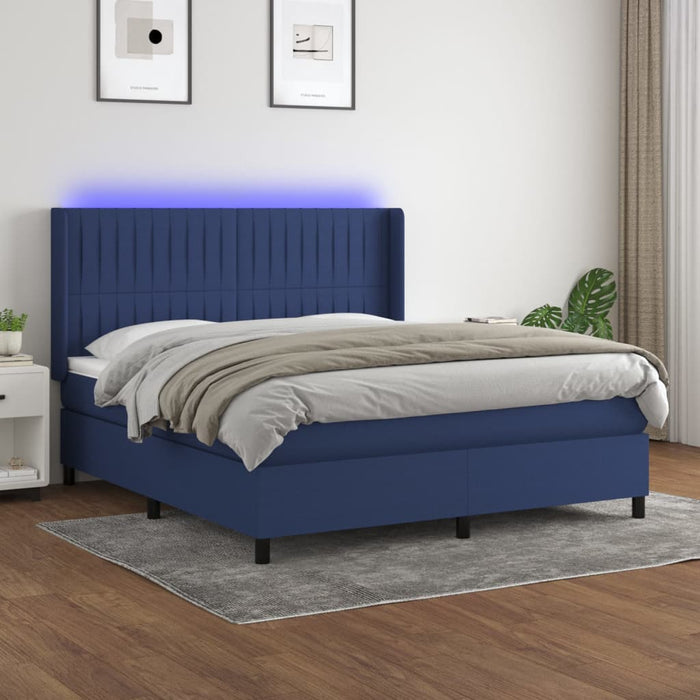 Pat cu arcuri, saltea și LED, albastru, 160x200 cm, textil - WALTI WALTI