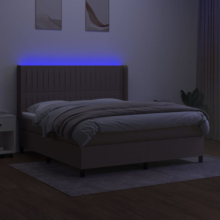 Pat cu arcuri, saltea și LED, gri taupe, 180x200 cm, textil WALTI