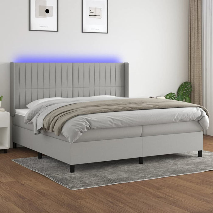 Pat cu arcuri, saltea și LED, gri deschis, 200x200 cm, textil - WALTI WALTI