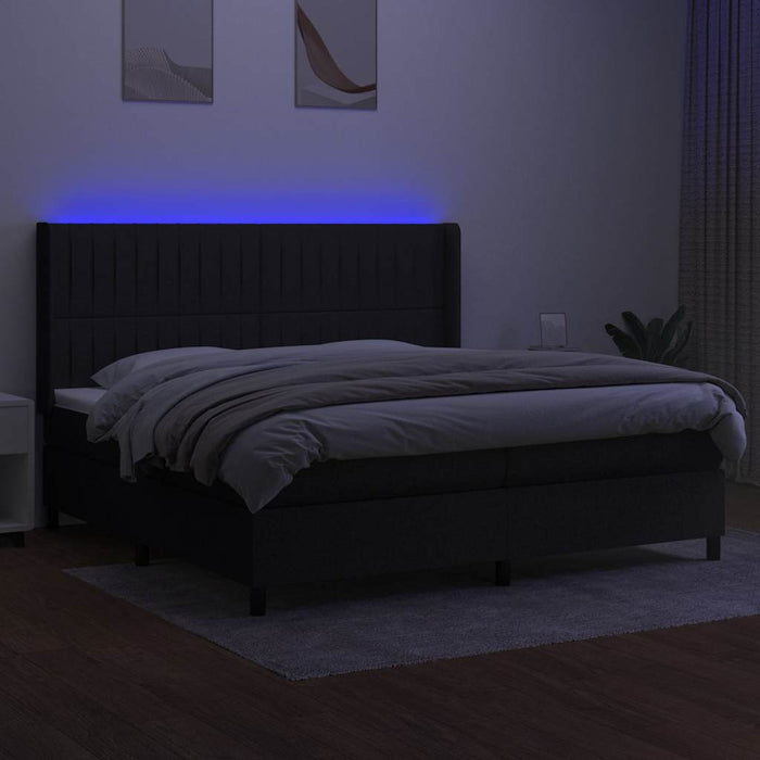 Pat cu arcuri, saltea și LED, negru, 200x200 cm, textil - WALTI WALTI