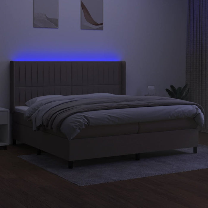 Pat cu arcuri, saltea și LED, gri taupe, 200x200 cm, textil - WALTI WALTI