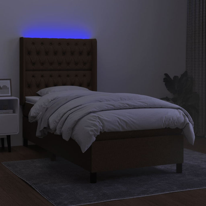 Pat cu arcuri, saltea și LED, maro închis, 80x200 cm, textil - WALTI WALTI