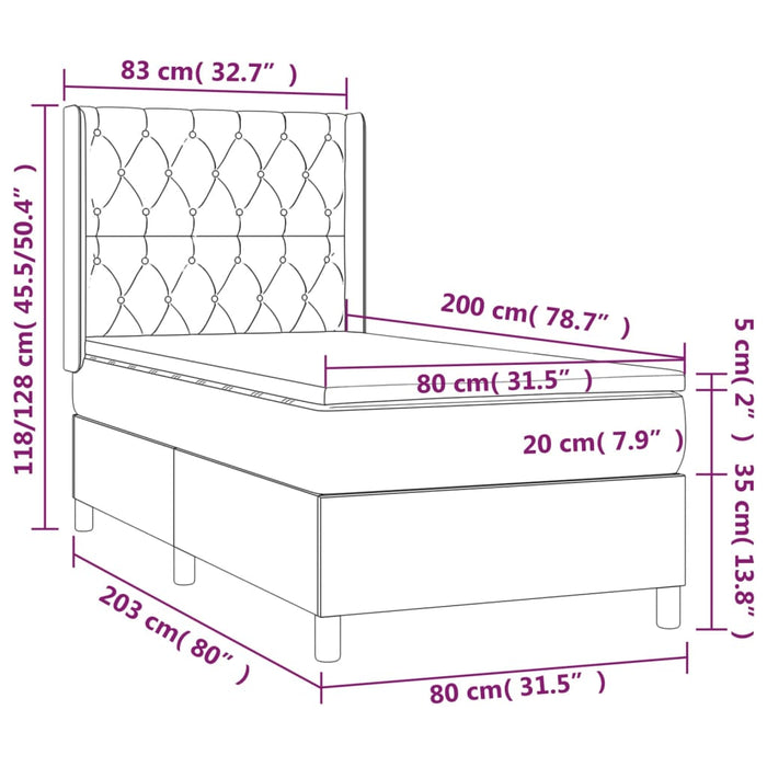 Pat cu arcuri, saltea și LED, gri taupe, 80x200 cm, textil WALTI