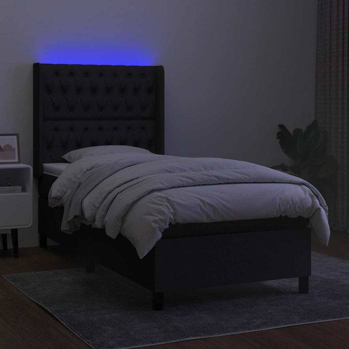 Pat cu arcuri, saltea și LED, negru, 90x190 cm, textil - WALTI WALTI