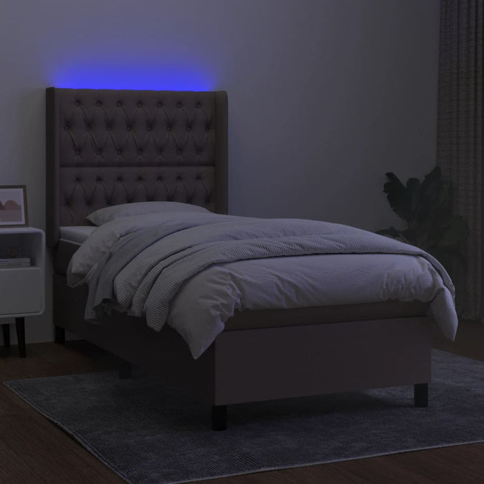 Pat cu arcuri, saltea și LED, gri taupe, 90x190 cm, textil - WALTI WALTI