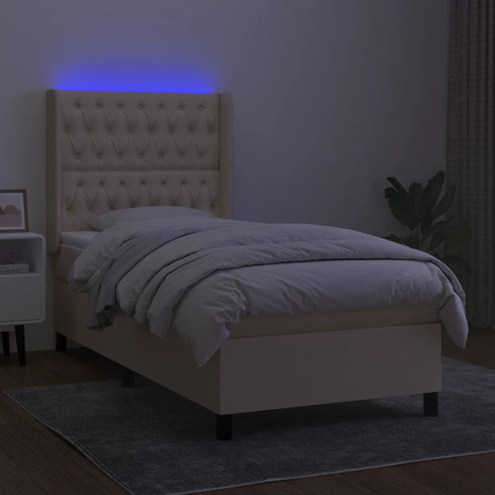 Pat cu arcuri, saltea și LED, crem, 90x190 cm, textil - WALTI WALTI