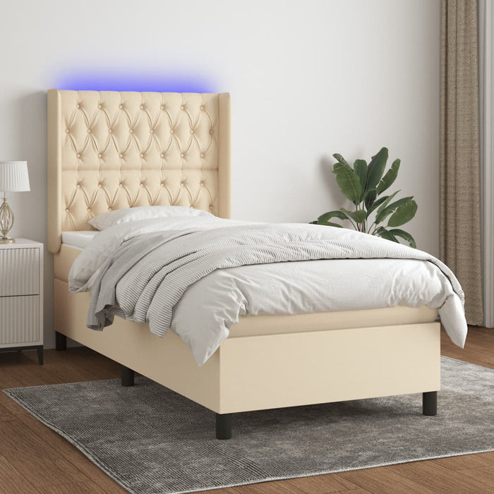 Pat cu arcuri, saltea și LED, crem, 90x190 cm, textil - WALTI WALTI