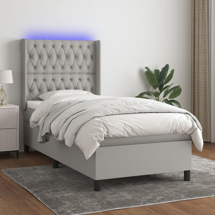 Pat cu arcuri, saltea și LED, gri deschis, 90x200 cm, textil - WALTI WALTI