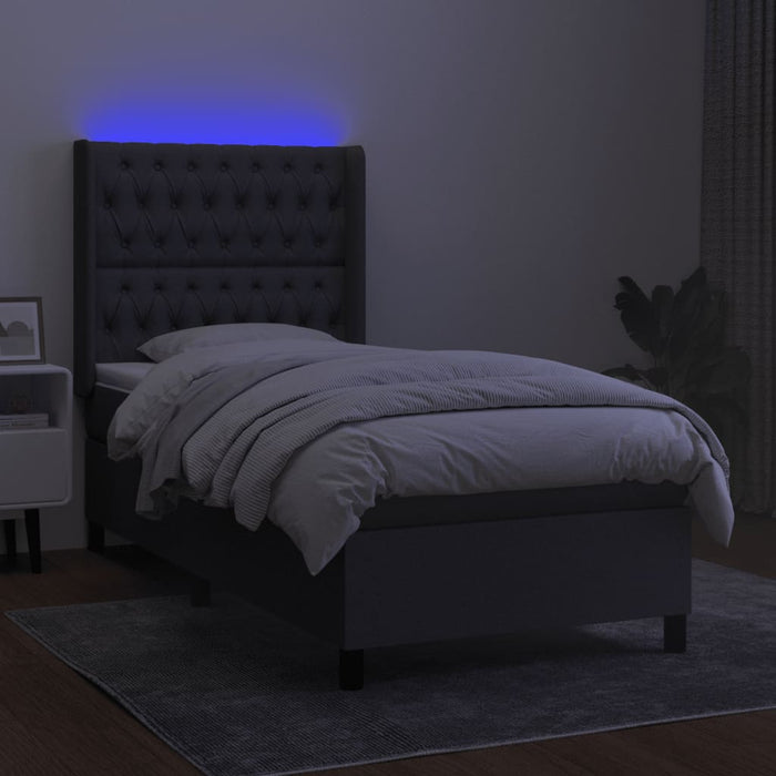 Pat cu arcuri, saltea și LED, gri închis, 90x200 cm, textil - WALTI WALTI