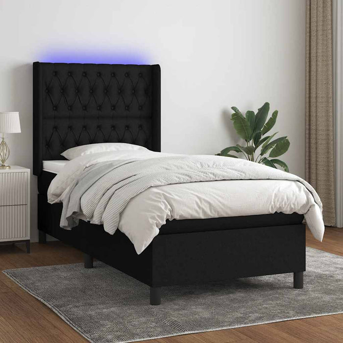 Pat cu arcuri, saltea și LED, negru, 90x200 cm, textil - WALTI WALTI