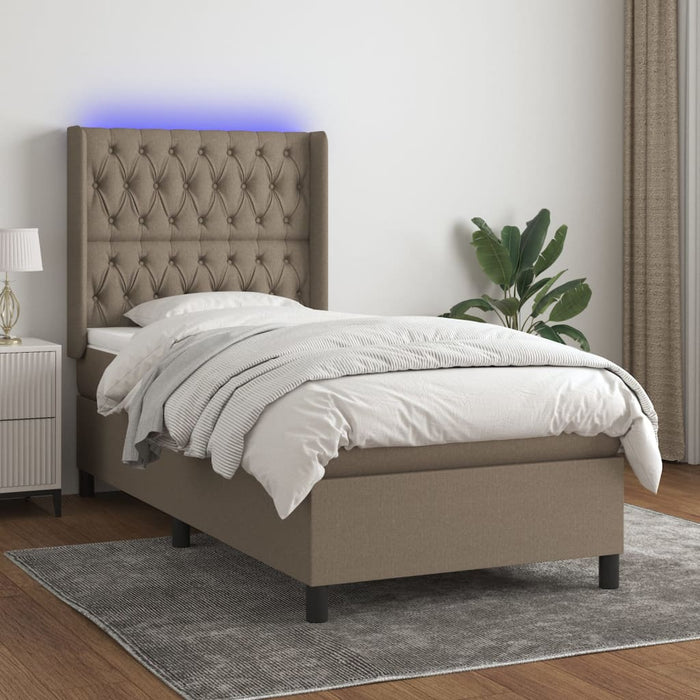 Pat cu arcuri, saltea și LED, Gri taupe, 100x200 cm, textil - WALTI WALTI