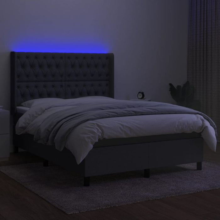 Pat cu arcuri, saltea și LED, gri închis, 140x190 cm, textil - WALTI WALTI