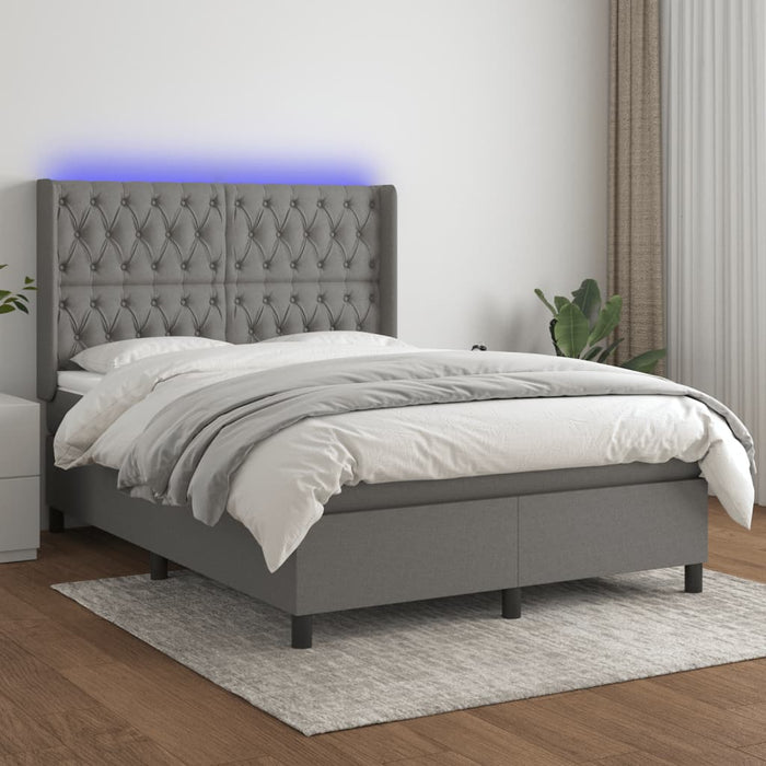 Pat cu arcuri, saltea și LED, gri închis, 140x190 cm, textil - WALTI WALTI