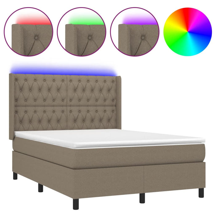 Pat cu arcuri, saltea și LED, gri taupe, 140x190 cm, textil - WALTI WALTI
